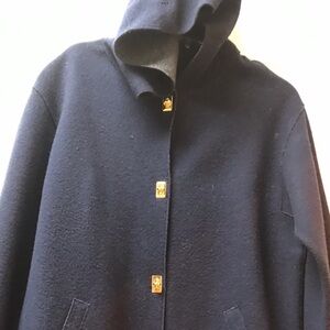Ralph Lauren Navy Hooded Cape with Gold Accents